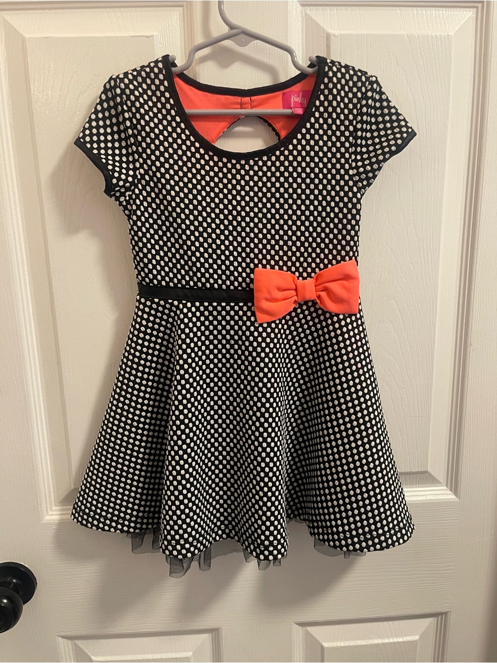 Pinky Black & White Polka Dot Dress with Coral Bow